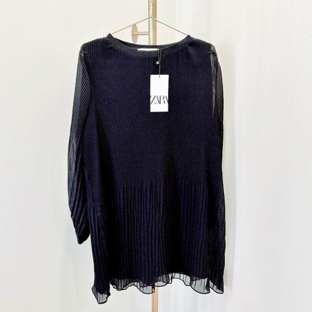 Brand new with tag! Zara black chiffon pleated midi dress